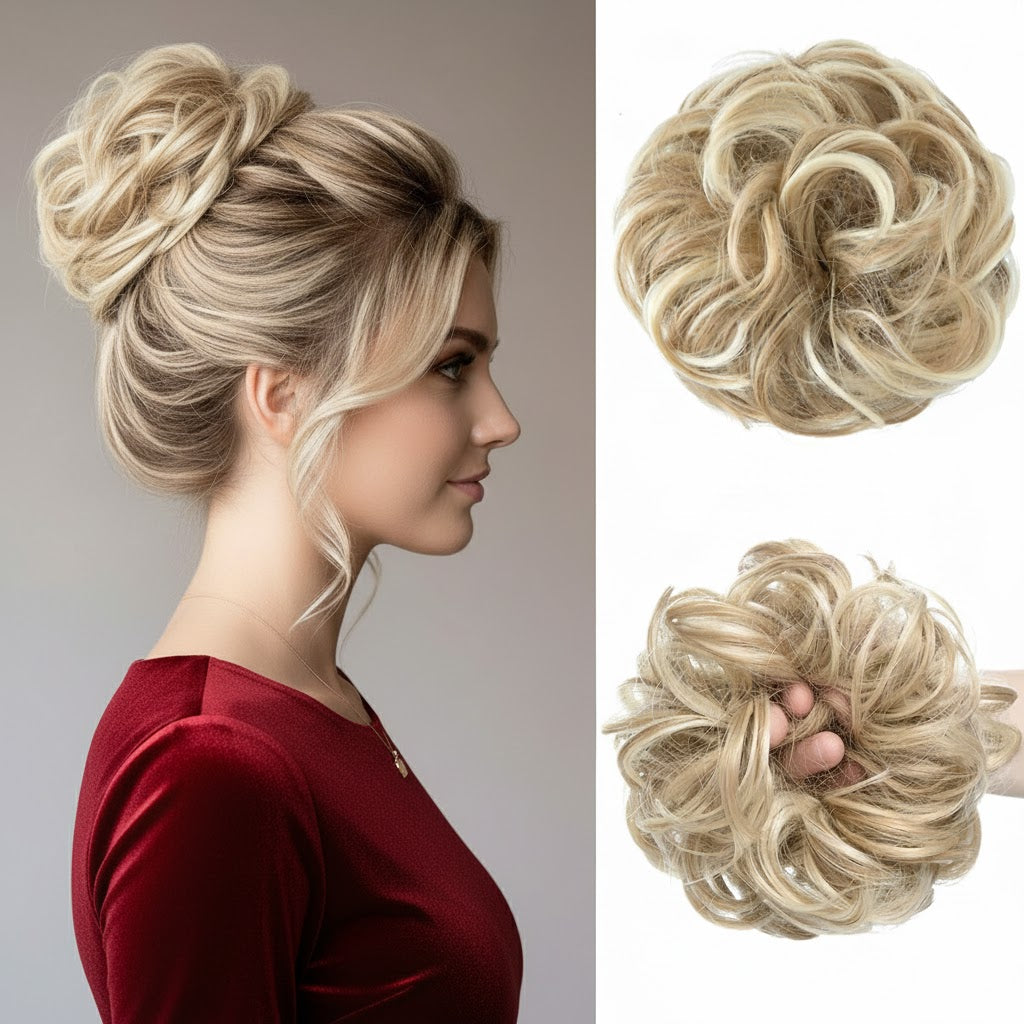 Dirty Blonde Messy Srunchy Bun Hair Piece for Thin Hair Women Synthetic Chignon  | Zebaish Wigs and Extensions