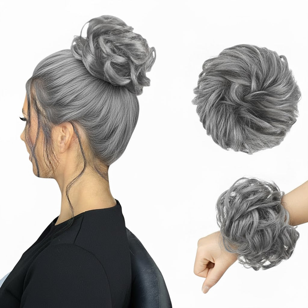 Silver Grey Messy Srunchy Bun Hair Piece for Thin Hair Women Synthetic Chignon | Zebaish Wigs & Extensions