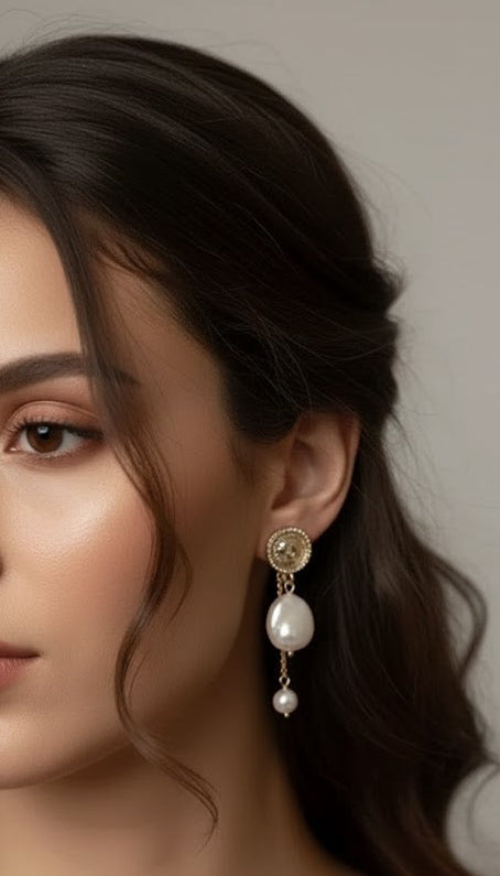 (Pack of 2) Gold Coin Stud with Baroque Pearl Drop Earrings | Zebaish Wigs and Extensions