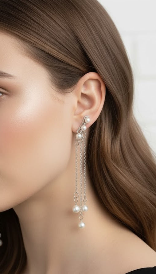 Drop Earings Long Chain With Pearls | Zebaish Wigs & Extensions