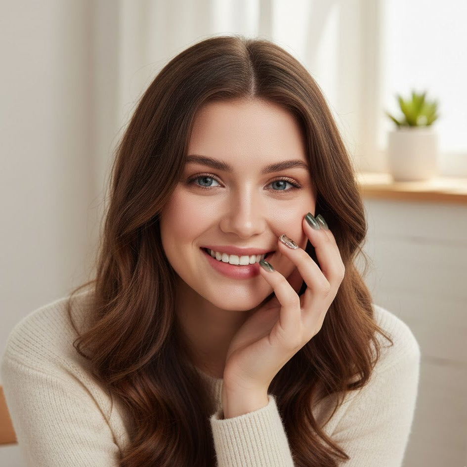 Emerald Green Fake Press On Nail Shiny Large Crystal French Wearable False Nails | Zebaish Wigs & Extensions