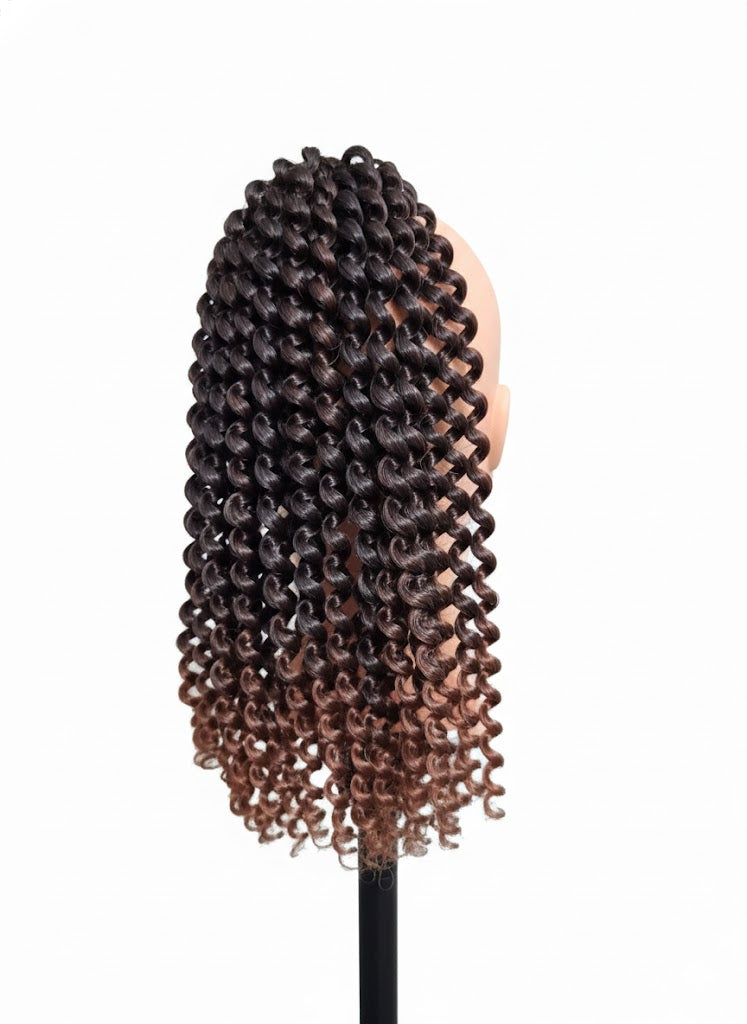 12" Ponytail Twist Crochet Hair Pre Looped Ombre Brown with Curly Ends | Zebaish Wigs And Extensions