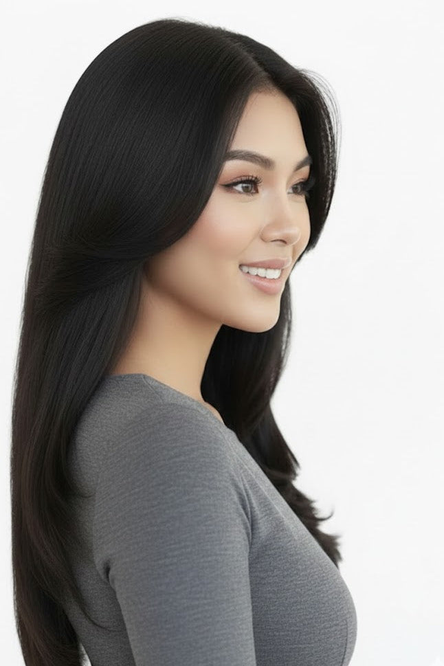 Black Brown 2 Clips Patch with Curtain Bangs | Zebaish Wigs and Extensions