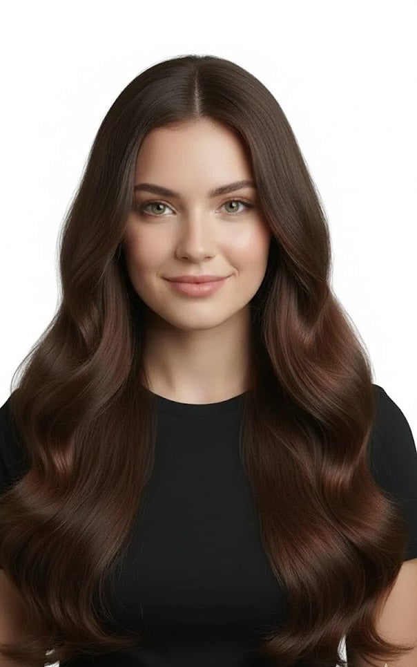 ChestNut With Dark Brown Highlights U Shape 7 Clips Extension 28" Long Synthetic Hair | Zebaish Wigs & Extension