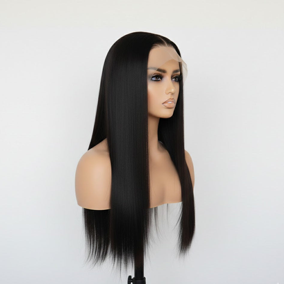 13*4 Black Front Lace Wig 32" Long Straight Synthetic Hair By Zebaish | Zebaish Wigs & Extensions