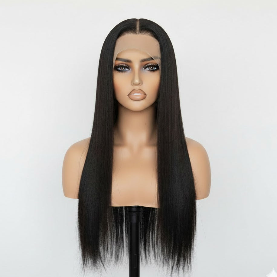 13*4 Black Front Lace Wig 32" Long Straight Synthetic Hair By Zebaish | Zebaish Wigs & Extensions