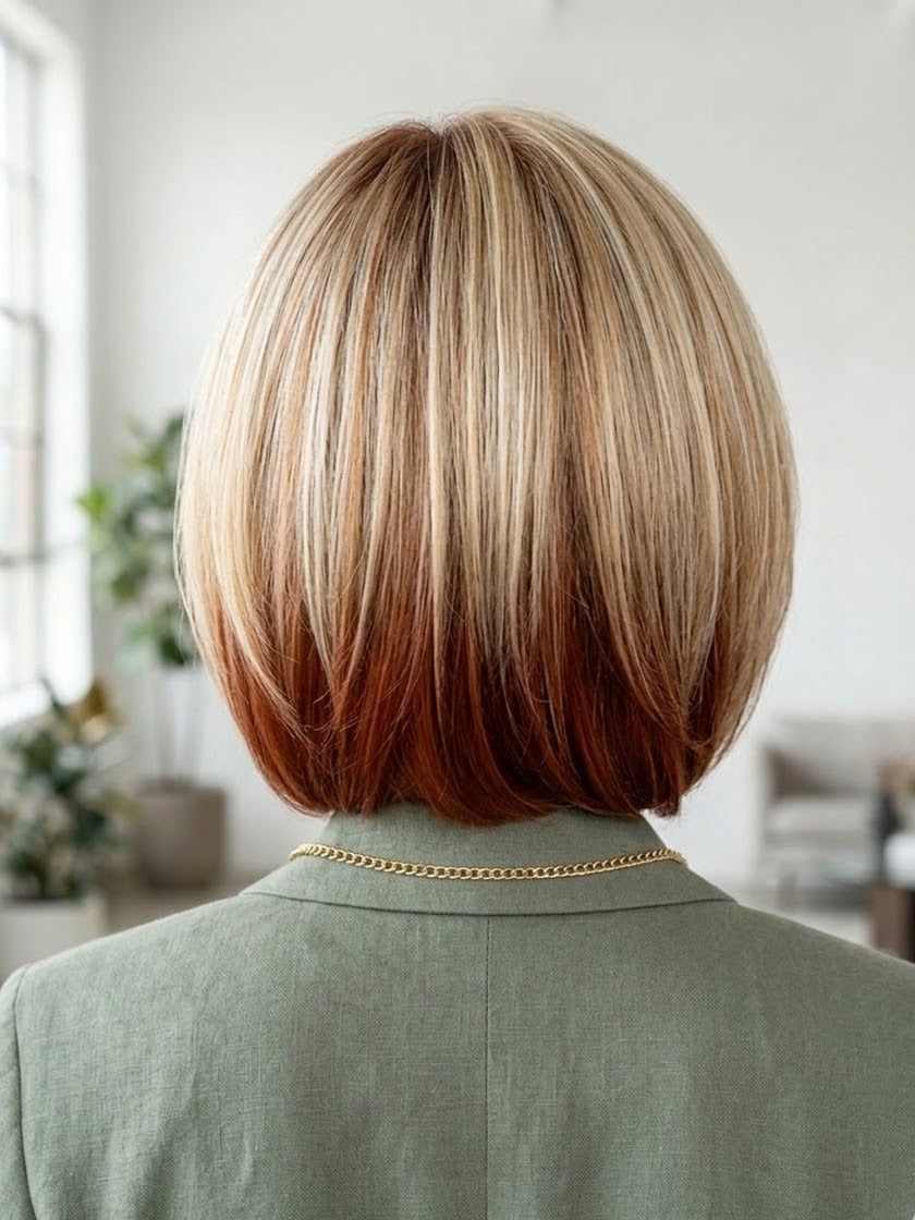 12" Hand-Tied Shadow Root Bob Honey Brown Wig with Ash Blonde Tones | Zebaish Wigs & Extensions