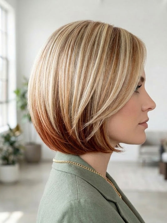 12" Hand-Tied Shadow Root Bob Honey Brown Wig with Ash Blonde Tones | Zebaish Wigs & Extensions