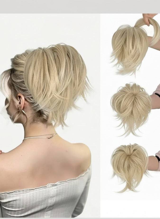 Messy Chignon Platinum Blonde Color Hair Extension, 8-Inch Synthetic Fiber Updo, Volume Scrunchie With elastic band | Zebaish Wigs And Extensions