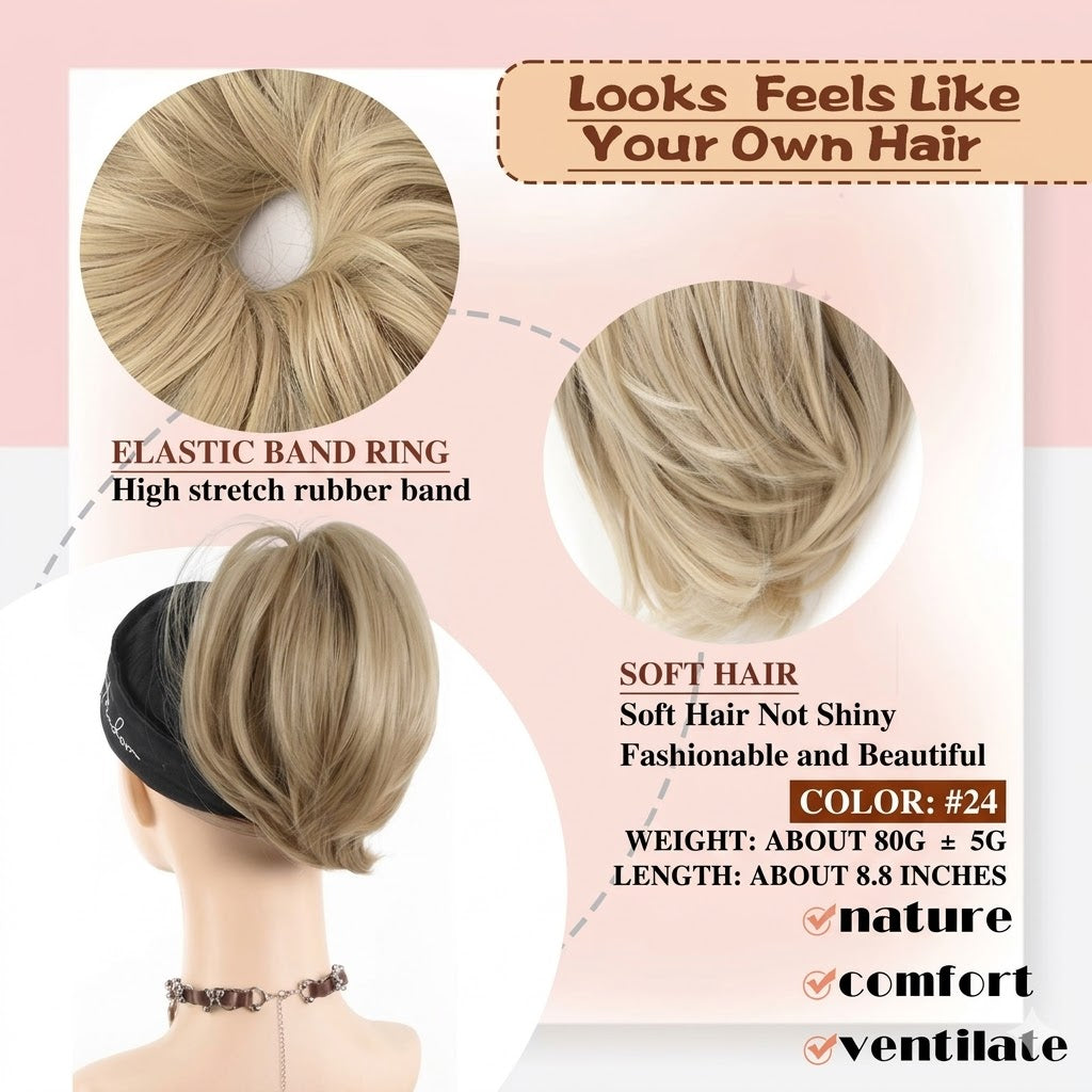 Messy Chignon Dirty Blonde Color Hair Extension, 8-Inch Synthetic Fiber Updo, Volume Scrunchie With elastic band | Zebaish Wigs And Extensions