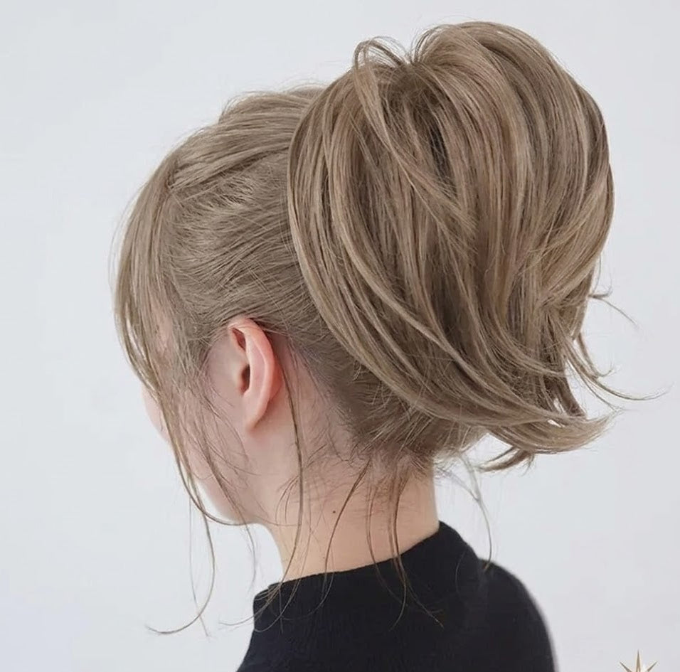 Messy Chignon Ashy Blonde Color Hair Extension, 8-Inch Synthetic Fiber Updo, Volume Scrunchie With elastic band | Zebaish Wigs And Extension