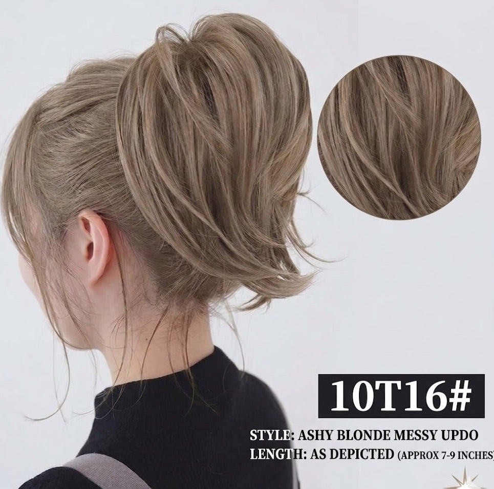 Messy Chignon Ashy Blonde Color Hair Extension, 8-Inch Synthetic Fiber Updo, Volume Scrunchie With elastic band | Zebaish Wigs And Extension
