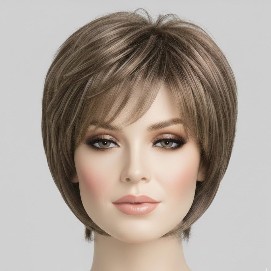 Zebaish Light Brown With Mixed Blonde Highlights Short Bob Wig with Bangs | Zebaish Wigs & Extensions