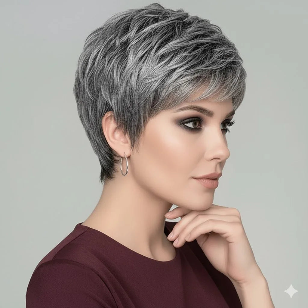Short Grey Wig Side