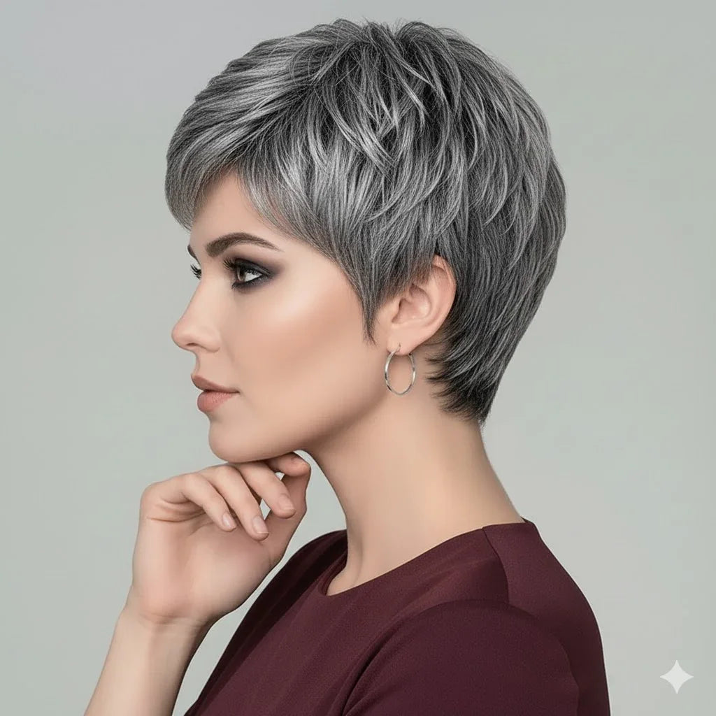 Short Grey Wig Side