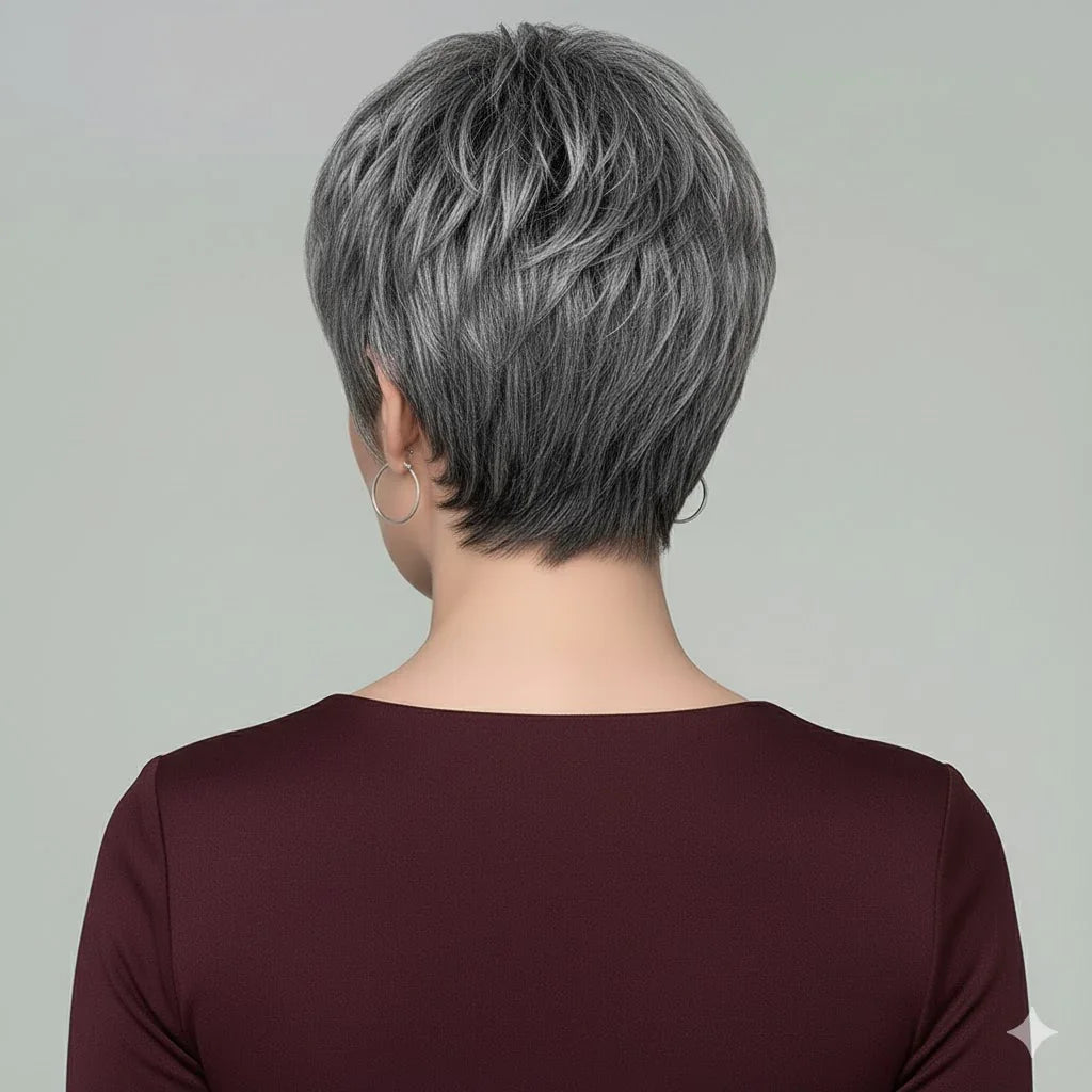 Short Grey Wig Back