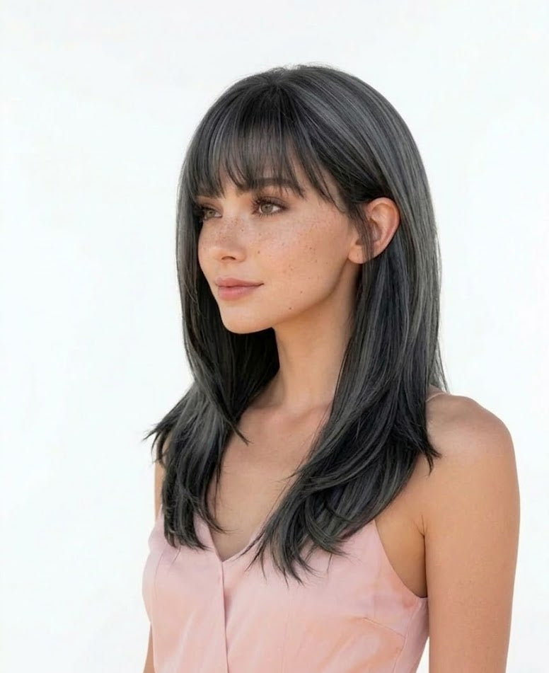 Ombre Charcoal Silver Wig, 18-Inch Heat-Resistant Synthetic, Face-Framing Bangs | Zebaish Wigs & Extensions