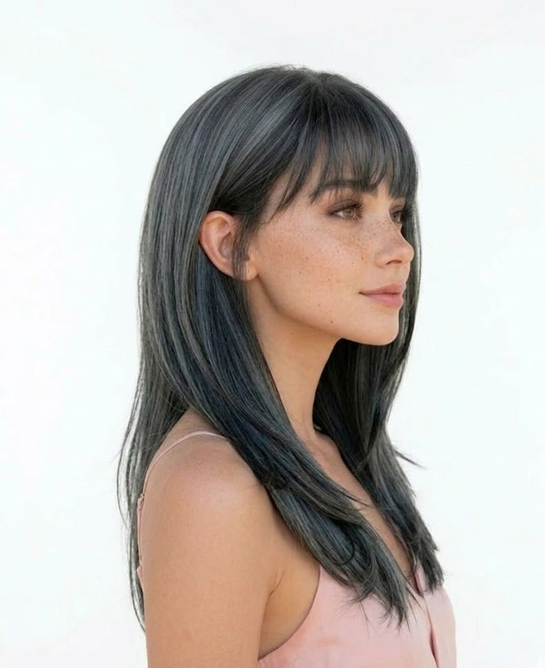Ombre Charcoal Silver Wig, 18-Inch Heat-Resistant Synthetic, Face-Framing Bangs | Zebaish Wigs & Extensions