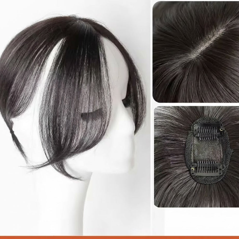 Black Brown 2 Clips Patch with Curtain Bangs | Zebaish Wigs and Extensions