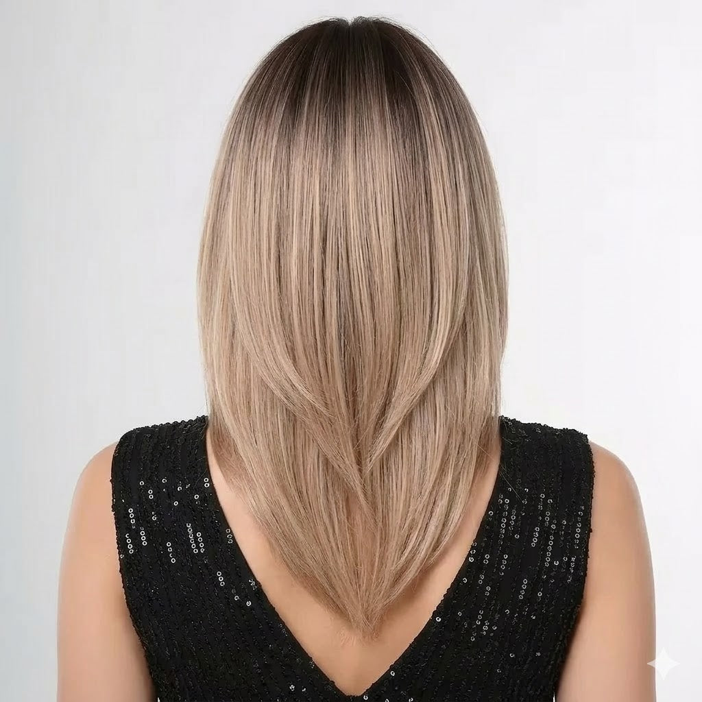 Ombre Brown Layered Synthetic Wig, Medium Length Straight Hair with Bangs (16 Inches) | Zebaish Wigs & Extensions